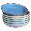 Y YHY 8.5'' Pasta Bowls Set of 6, 30 oz Ceramic Shallow Salad Bowls, Large Serving Soup Bowls Pasta Plates, Microwave & Dishwasher Safe Dinnerware Valentine's Day Gift, Gradient Blue