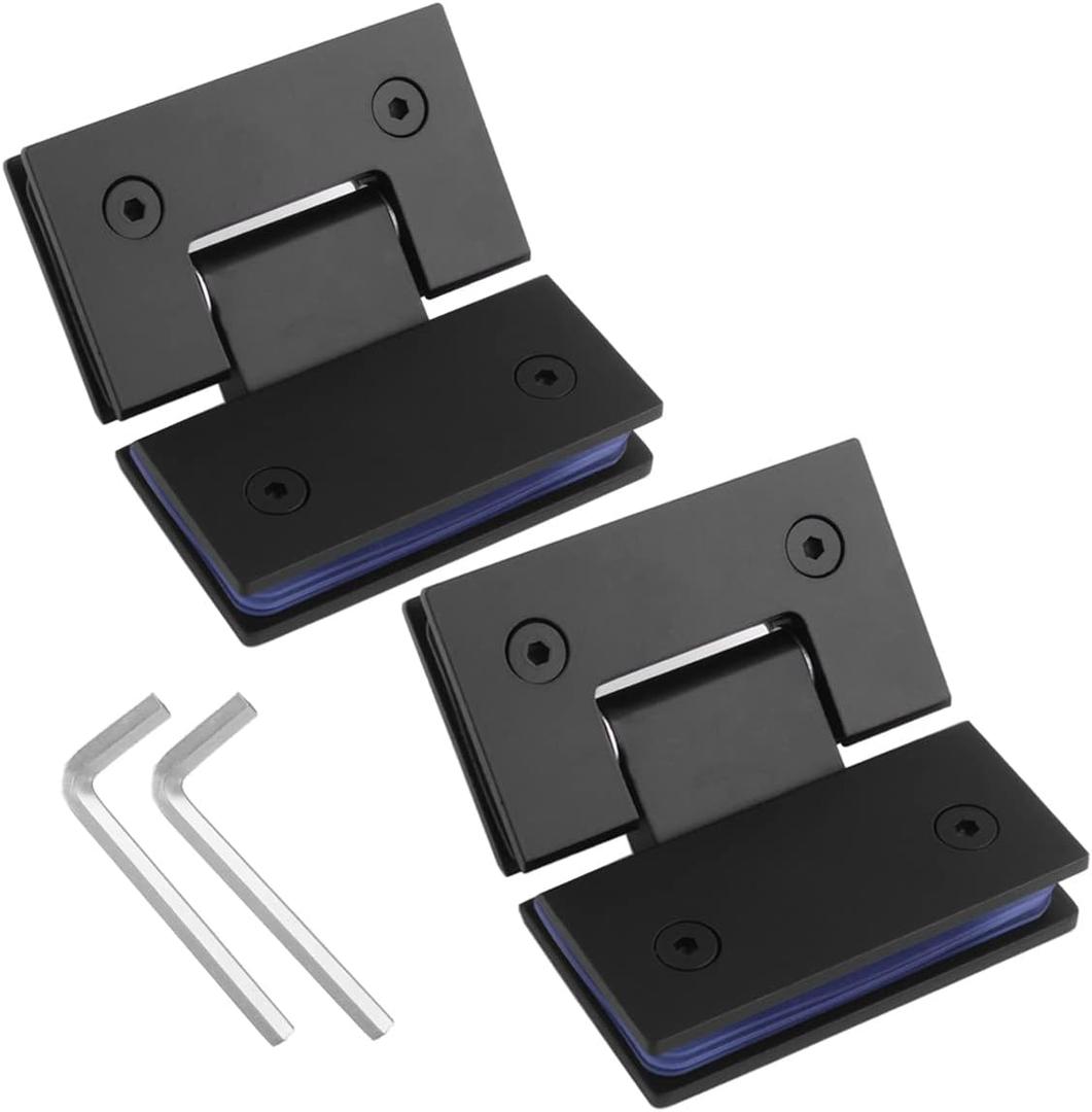 135 Degree Glass Shower Door Hinges, Heavy Duty Frameless Glass Door Hinges Replacement Parts with Mounting Hardware, Stainless Steel Bathroom Gate Clamp for 3/8 to 1/2Glasss, Black