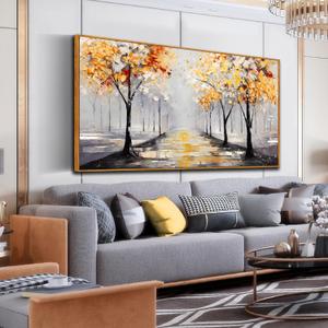 Framed Wall Art for Living Room, Gold and Black Tree Print Painting for Bedroom, Ginkgo Picture Artwork Decor, Large Size 59 x 29 Inches