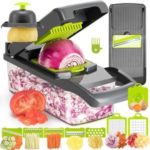 KEOUKE Vegetable Chopper 12in1 Veggie Chopper Slicer Cutter Food Dicer with Container Hand Guard Draining Basket, Grey (Gray)