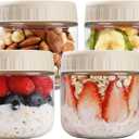 SHOWIN Overnight Oats Containers with Lids, 10oz Glass Jars with Lids 4 pcs, Apricot, Wide Mouth Mason jars for Salad, Yogurt, Snacks, Meal Prep (Camel)