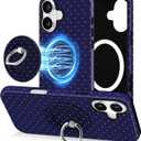 Jusy Compatible with Magsafe Polka Dot Phone Case for iPhone 16, Cute Aesthetic Magnetic Ring Holder Stand Case, Soft TPU and Hard PC Protective Phone Cover for Women Girls - Blue Polka Dot