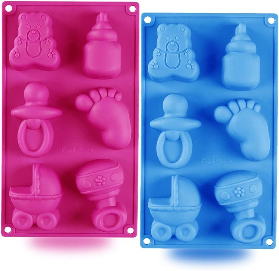 2 Pack Cute Baby Silicone Molds, 3D Baby Shower Themed Baking Mould, Cake Decorating Tools for Chocolate, Soap, Sugar Craft, Candy, Cupcake Topper, Polymer Clay