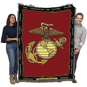 Pure Country Weavers US Marine Corps - Emblem Blanket - Gift Military Tapestry Throw Woven from Cotton - Made in The USA (72x54) : Home & Kitchen