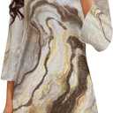 Poetsky Womens Tunic Tops 3/4 Bell Sleeve Loose Fit Tunics Dressy Casual Side Split Flare Top for Leggings S-3XL (XXXL)