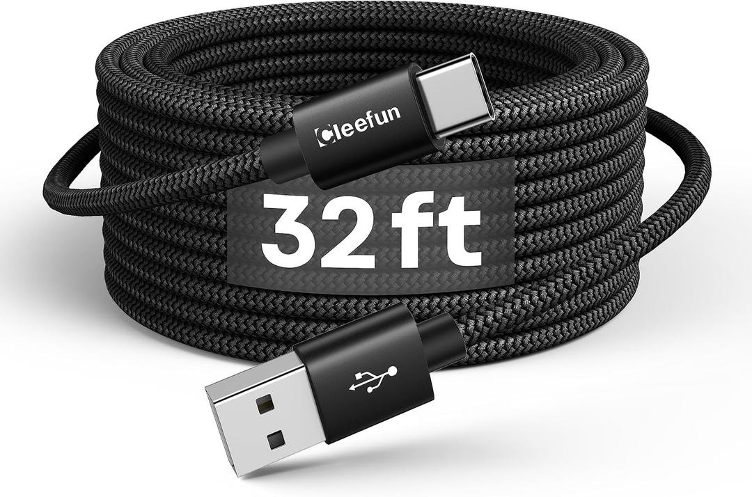 CLEEFUN Extra Long USB C Cable, 32ft / 10M, USB to USB C Power Cable - 32 Foot Type C Charging Cord (No Data) for USB-C Phone, Tablet, PS5, Switch & More, Nylon Braided