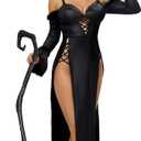 Spooktacular Creations 2 Pcs Witch Costume Women, Halloween Costume 2025 with Witch Dress Hat Accessory for Halloween Cosplay (Black, L)