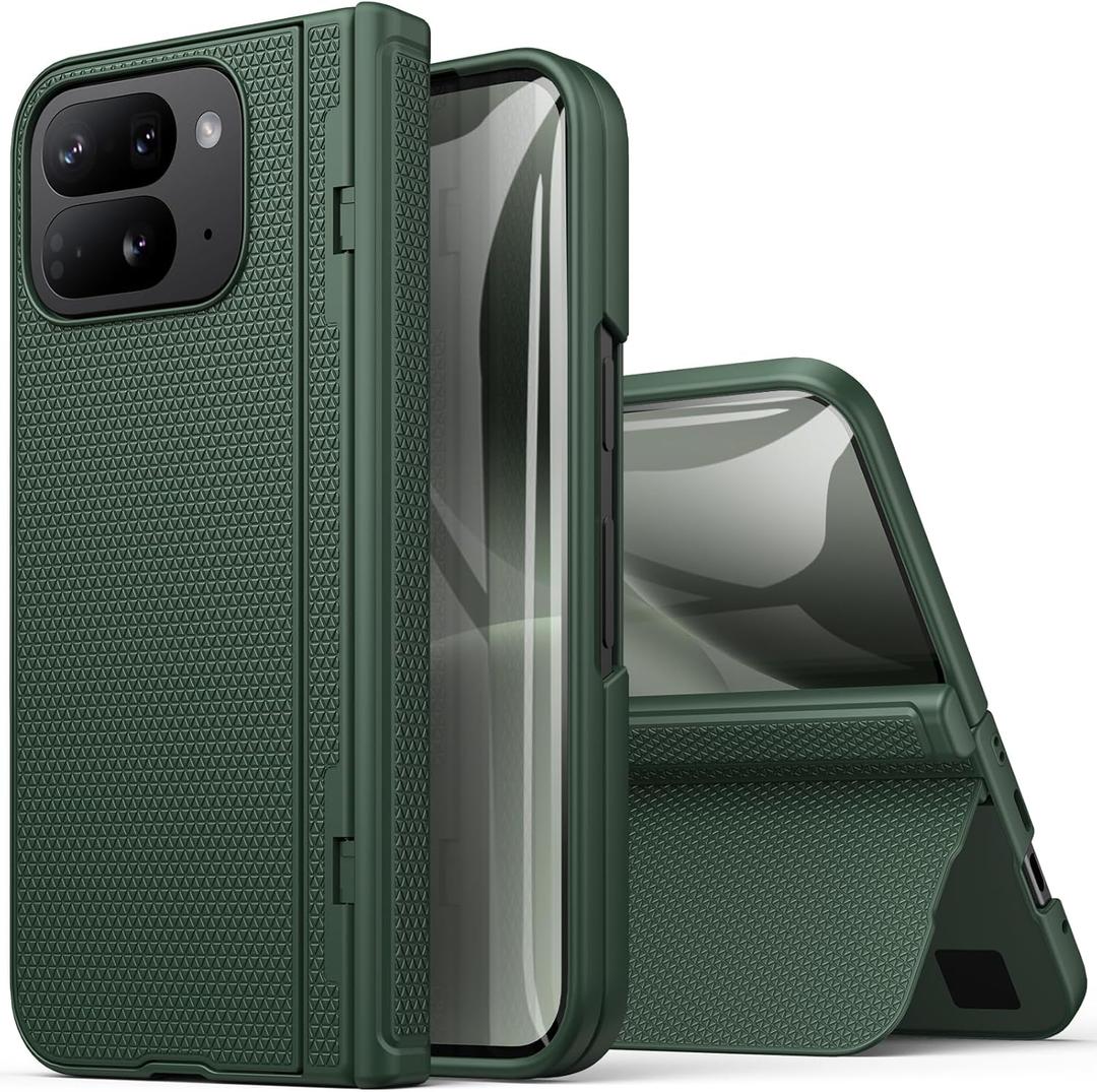 for Google Pixel 10 Pro Fold Case, Slim with Kickstand, Hinge Protection, Tempered Screen Protector, 360 Full Body Rugged Shockproof Protective Phone Case for Google Pixel 10 Pro Fold, Green