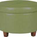 HomePop Round Leatherette Storage Ottoman with Lid, Moss Green Large