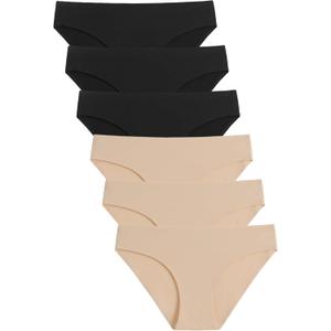 Caterlove Women's Seamless Underwear No Show Stretch Bikini Panties Silky Invisible Hipster 6 Pack (Large)