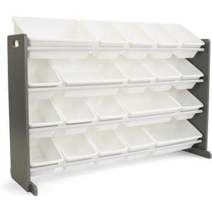 Humble Crew Extra-Large Toy Organizer with 20 Plastic Bins  Grey/White Storage Rack with 4-Tier Shelves, Anti-Tip Safety, for Kids Rooms, Playrooms, Nurseries & Classrooms