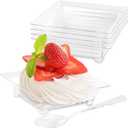 Qeirudu 100 Pack 1 oz Small Dessert Plates for Appetizers - Mini Plastic Plates with Spoons Reusable Square Appetizer Bowls Tiny Individual Serving Trays