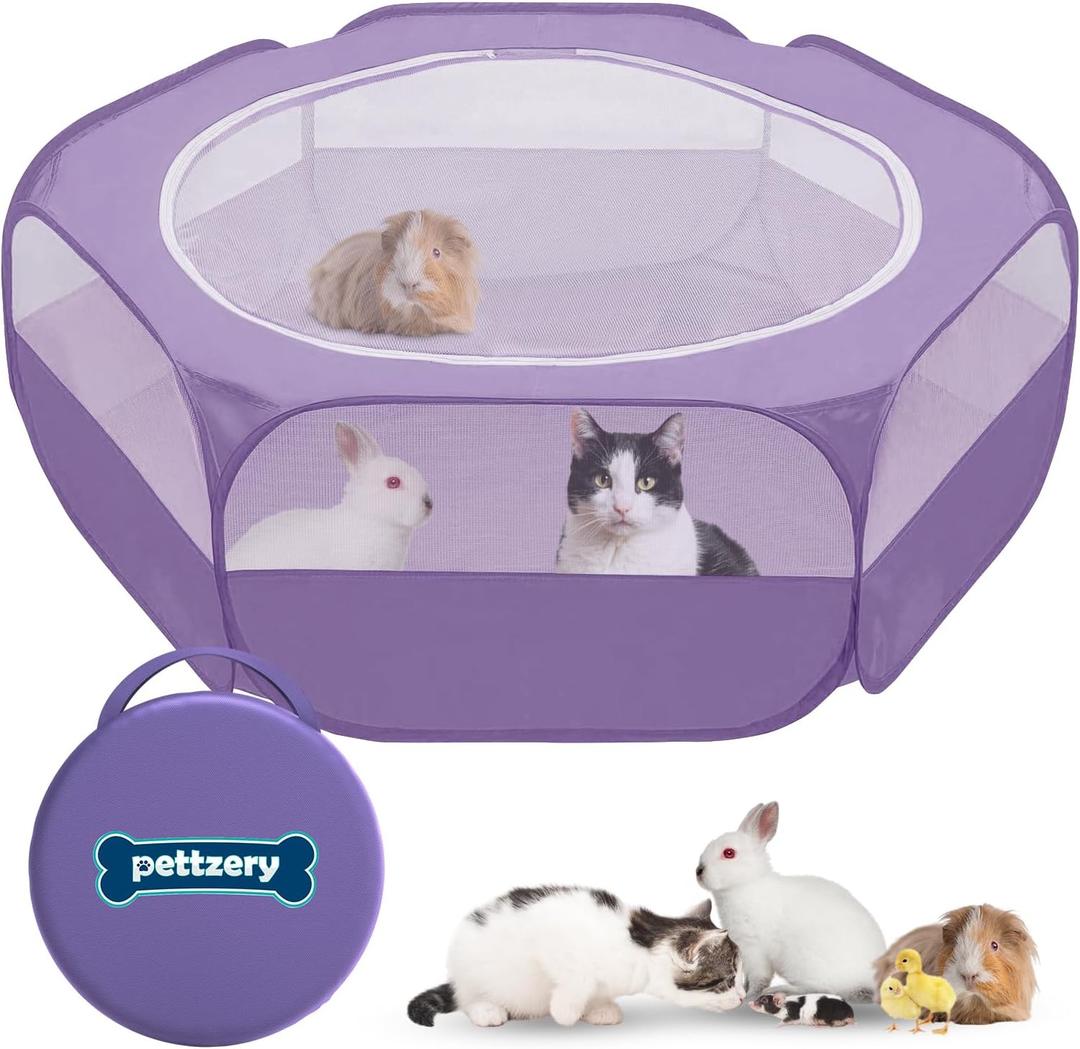 Small Animal Playpen with Zippered Top, Portable Waterproof Pet Cage (47"x23") for Kitten, Bunny, Guinea Pig, Hamster, Chicken Brooder, Indoor & Outdoor Exercise Pen, Foldable Design (Purple)