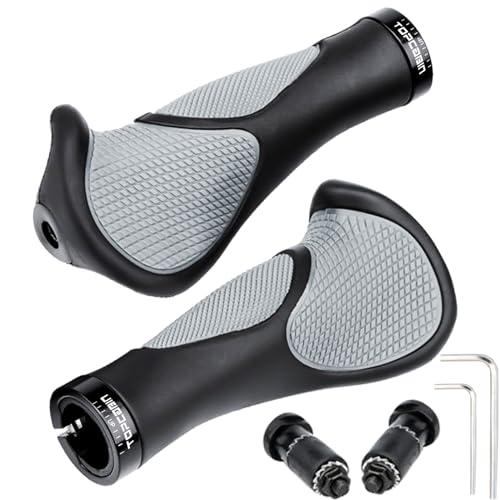 TOPCABIN Bicycles Handlebar Grips, Aluminum Lock-on Ergonomic Bike Grips, Cushion Vibrations Comfort Bike Handlebar Grips, Mountain MTB BMX Bicycles Grips for Scooter (Rubber Black/Grey)