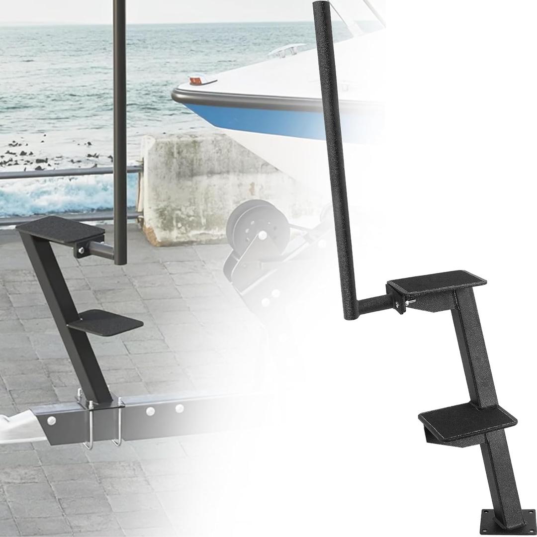 Boat Step Dual Step with Handle, Fit for Bass Boats | Pontoon Boats, Anti-Corrosion Boat Trailer Steps, Fit for 3.5 or 3'' Wide and 5 Tall Trailer Tongue (2 Steps)