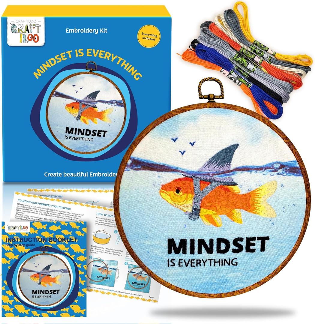 Hand Embroidery kit for Beginners .Beginner embroidery kit for adults with Stamped Embroidery Patterns. Embroidery Kits for adults.Embroidery Starter Kit. Cross Stitch Kit.Needlepoin kit Goldfish
