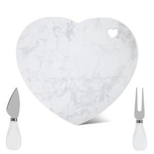 Heart Shaped Marble Charcuterie Cutting Serving Board with Cheese Utensils,12'' Cheese Charcuterie Tray Bread Board Serving Platter for Christmas Wedding Anniversary Bridal Shower Housewarming