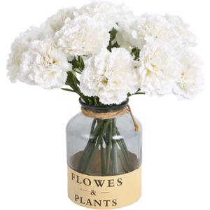 15PCS White Carnations Artificial Flowers White Fake Flowers Silk Carnations White Flowers for Wedding Centerpieces Bridal Shower for Dining Table Home Party Birthday Decor (White)