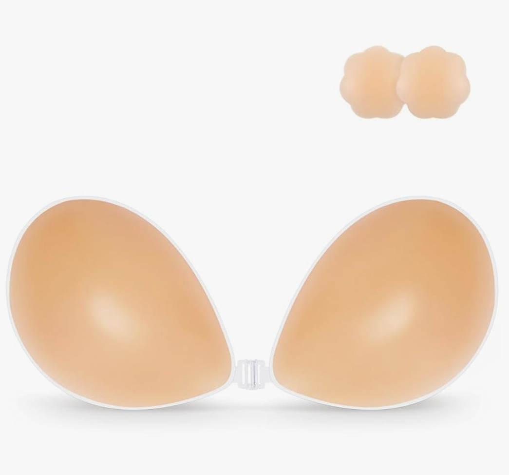 Niidor Adhesive Bra Strapless Sticky Invisible Push up Silicone Bra for Backless Dress with Nipple Covers, Size B