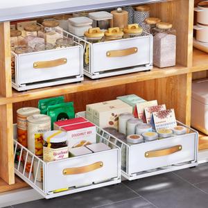 Pull out Cabinet Organizer Fixed with Adhesive Nano Film,Heavy Duty Slide out Pantry Shelves Drawer Storage,Sliding Mesh Basket with Handle for Kitchen, Bathroom,Home, 11.8W"X 15.7D"X6.2"H(4PCS)