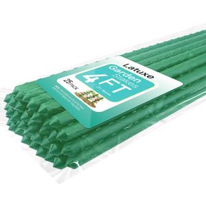 Garden Stakes 4FT, 25pcs Plastic Coated Steel Stakes Specifically Designed for Climbing Plants, Ideal for Tomatoes, Beans, Cucumbers, Peppers, Vines, and More Plant Growth