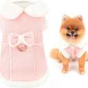 SMALLLEE_LUCKY_STORE Fleece Dog Coat for Small Dog Girls, Pet Harness Jacket with Bow and D-Ring, Soft Vest Fall Winter Clothes with Fuzzy Collar Chihuahua Yorkie Cat Apparel, Pink, M