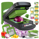 Mueller Pro-Series 10-in-1, 8 Blade Vegetable Chopper, Onion Mincer, Cutter, Dicer, Egg Slicer with Container, French Fry Cutter Potato Slicer, Home Essentials, Salad Chopper Grey Sand/Green