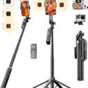 Selfie Stick Phone Tripod - 71 inch Tall Cell Phone Holder with Detachable Wireless Remote and 2 LED Lights for Recording, Video and Picture, Phone Stand for iPhone, Android, Camera & Gopro