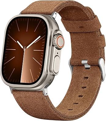 Bandsie Leather Band Compatible with Apple Watch Ultra 3/Ultra 2/Ultra Band 49mm 46mm 45mm 44mm 42mm for Men, Vintage Genuine Suede Leather Wristband Strap for iWatch Series 11 10 9 8 7 6 5 4 SE 3 2 1 (Chestnut Brown)