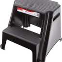 Rubbermaid 2-Step Molded Plastic Step Stool, Lightweight with Slip Resistant Treads and Non-Slip Feet, Black (1 Piece) (18.25"D x 18.62"W x 16.12"H)