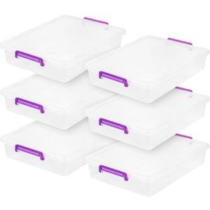 IRIS USA 6 Qt. Plastic Craft Storage Container Bins with Lids, 6 Pack, Small Art & Office Supply Organizer Tote, Sensory Bins & Boxes for Home & University, Stackable, Secure Latch Buckles, Clear