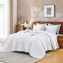 King Quilt Set with Shams Lightweight Quilted Bedspread Coverlet Thin Comforter Bed Cover Vintage Washed Quilted Blanket for All Season, Brushed Microfiber Diamond Stitching, Linen White, 104"x92"