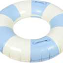 Hohopeti Adult Water Float Ring Striped Inflatable Swim Ring with Double Handles Lightweight Pool Float for Summer Swimming and Outdoor Beach Fun