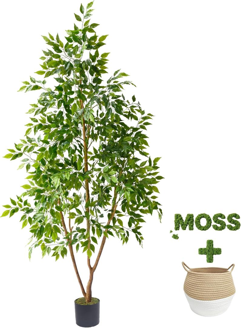 Warmplants Artificial Ficus Tree 7ft Tall Fake Plant with Basket