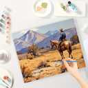 Ranch Landscape Paint by Numbers Kit for Adults - DIY Cowboy Looking Over Mountains Painting on Canvas, Acrylic Paint Set, Suitable for Beginners, Art for Home Decoration or Gifts(12X16IN Framed)
