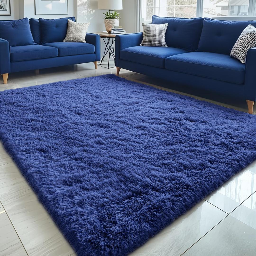 OLANLY 5x8 Machine Washable Large Area Rugs for Living Room, Bedroom, Soft Fluffy Shaggy Bedside Rug, Indoor Floor Carpet for Kids Girls and Boys, Dorms, Nursery, Home Decor Aesthetic, Navy Blue