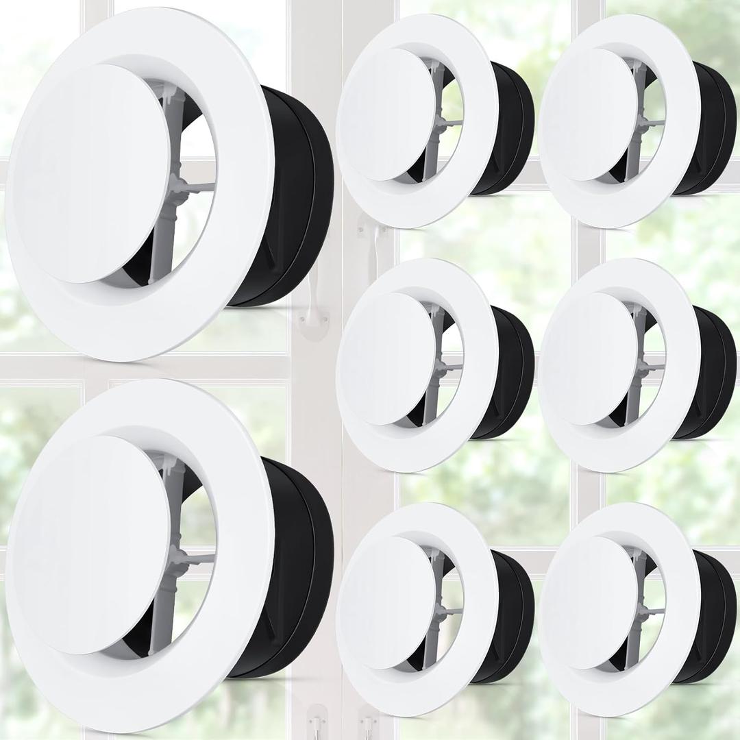 Baquler 8 Pcs 6 Inch Vent Covers, ABS Adjustable Soffit Vent, Soffit Vents 6 inch Round Ceiling Diffuser for Living Room Closet Bathroom Indoor Ventilation Use, White Baquler 8 Pcs 6 Inch Vent Covers, ABS Adjustable Soffit Vent, Soffit Vents 6 inch Round Ceiling Diffuser for Living Room Closet Bathroom Indoor Ventilation Use, White