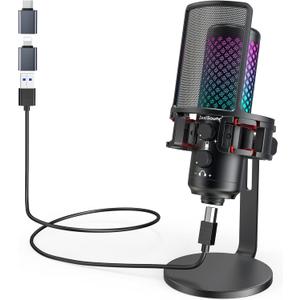 ZealSound USB Microphone for iPhone iPad Phone PC,RGB Gaming Microphone with Full Metal,Mute,Pop Filter,Gain for Podcasting,Streaming,YouTube,Voice Over (Stand)