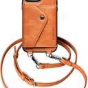 LUCKYCOIN 100% Genuine Leather Crossbody Wallet Phone Case for iPhone 16 Pro Max, Shockproof Phone Purse with Adjustable Lanyard Strap & Card Holder, Crossbody Purses for Women, Vintage Brown