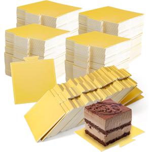 300 Pcs Mini Square Cake Boards, 3.5 x 3.3 Inch Gold Square Cake Boards, Golden Mousse Cake Boards, Mini Cake Bases for Cupcakes,Cake Slices,Treats, Cheesecake,Dessert