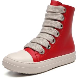 MOFEEDOUKA Womens High Top Sneakers Thick Shoe Laces PU Leather Comfort Platform Walking Shoes with Zipper (8, Red Pu) MOFEEDOUKA Womens High Top Sneakers Thick Shoe Laces PU Leather Comfort Platform Walking Shoes with Zipper (8, Red Pu)