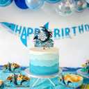 Mosasaurus Dinosaur Acrylic Cake Topper with Happy Birthday Sign Cool Dinosaur Cake Decoration for Mosasaurus Dinosaur Theme Birthday Party Supplies