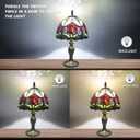 Stained Glass Table Lamp,Stained Glass Crystal Bead Style Table Light, Handmade Desk Bedside Night Light, Antique Art Craft Gifts Lover Living Room Bedroom Bookcase (Red Tulips)