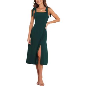 Tankaneo Womens Elegant Square Neck Bridesmaid Dresses Split Mid Formal Dress Cocktail Party Dress for Wedding Guest (Small, Dark Green)