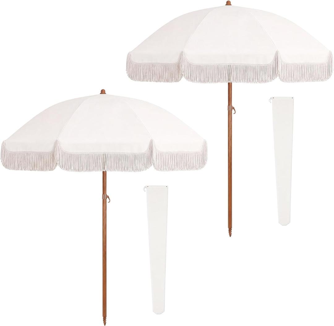 2 Pcs 7ft Boho Beach Patio Umbrella with Fringe