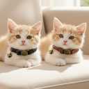 2 x 2Pcs Leather Cat Collar, Adjustable Cat Collar with Bell, Kitten Cats Bell Breakaway Collars Fit for Small Medium Boy Pet(Brown, Black)