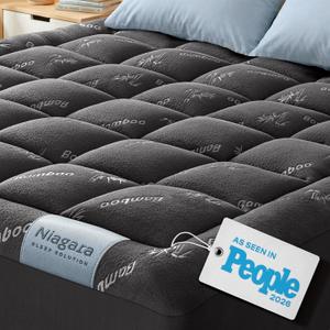 Niagara Sleep Solution Ultra Soft Queen Size Mattress Topper - Viscose Made from Bamboo Pillow Top Mattress Pad for Back Pain Relief - Naturally Cooling for Hot Sleepers, Dark Gray