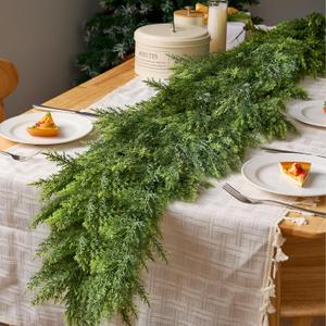 JOYIN 6 FT Cedar Christmas Garland, Realistic Pine Designed Thick Lush & Bendable, Green Christmas Garland for Mantle, Table, Porch, Indoor, Xmas Party Decorations