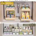 Bamboo Wood Under Sink Organizer 2 Pack, Pull Out Cabinet Organizer 2 Tier Under Sink Organizers and Storage with Sliding Drawer Sturdy Easy Assembly for Kitchen Bathroom Undersink, Natural
