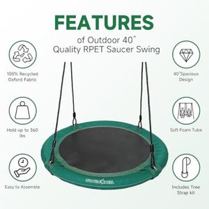 RPET Saucer Swing - 40 Inches Tree Swing for Kids & Adults, Heavy-Duty 700lbs Capacity, Eco-Friendly Hanging Bird Nest Seat for Indoor/Outdoor Play 